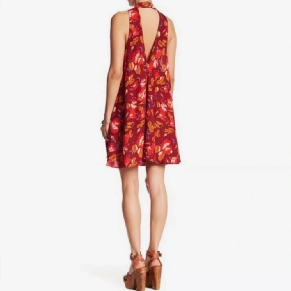 Intimately Free People Beaux Red Multi Floral Mock Neck Backless Slip Dress S